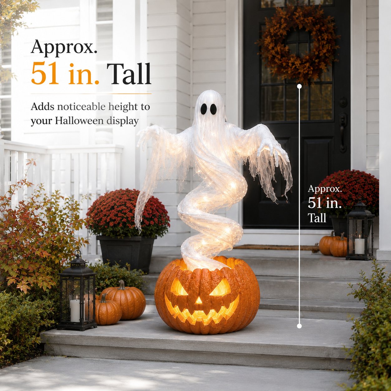 👻 Swirling Ghost Pumpkin Yard Lamp – 51in Lighted Halloween Porch Decor 🎃