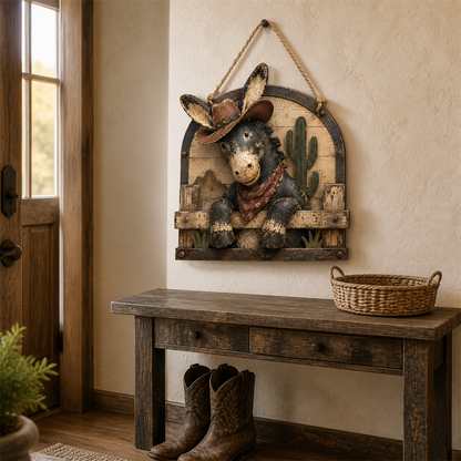 🤠 Rustic Cowboy Donkey 3D Wall Art – Farmhouse Country Hanging Decor 🫏