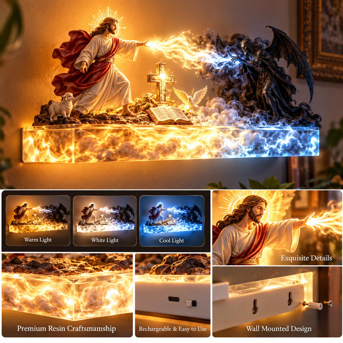 Alternative acrylic wall art design featuring Jesus, angels, and a stylized cross