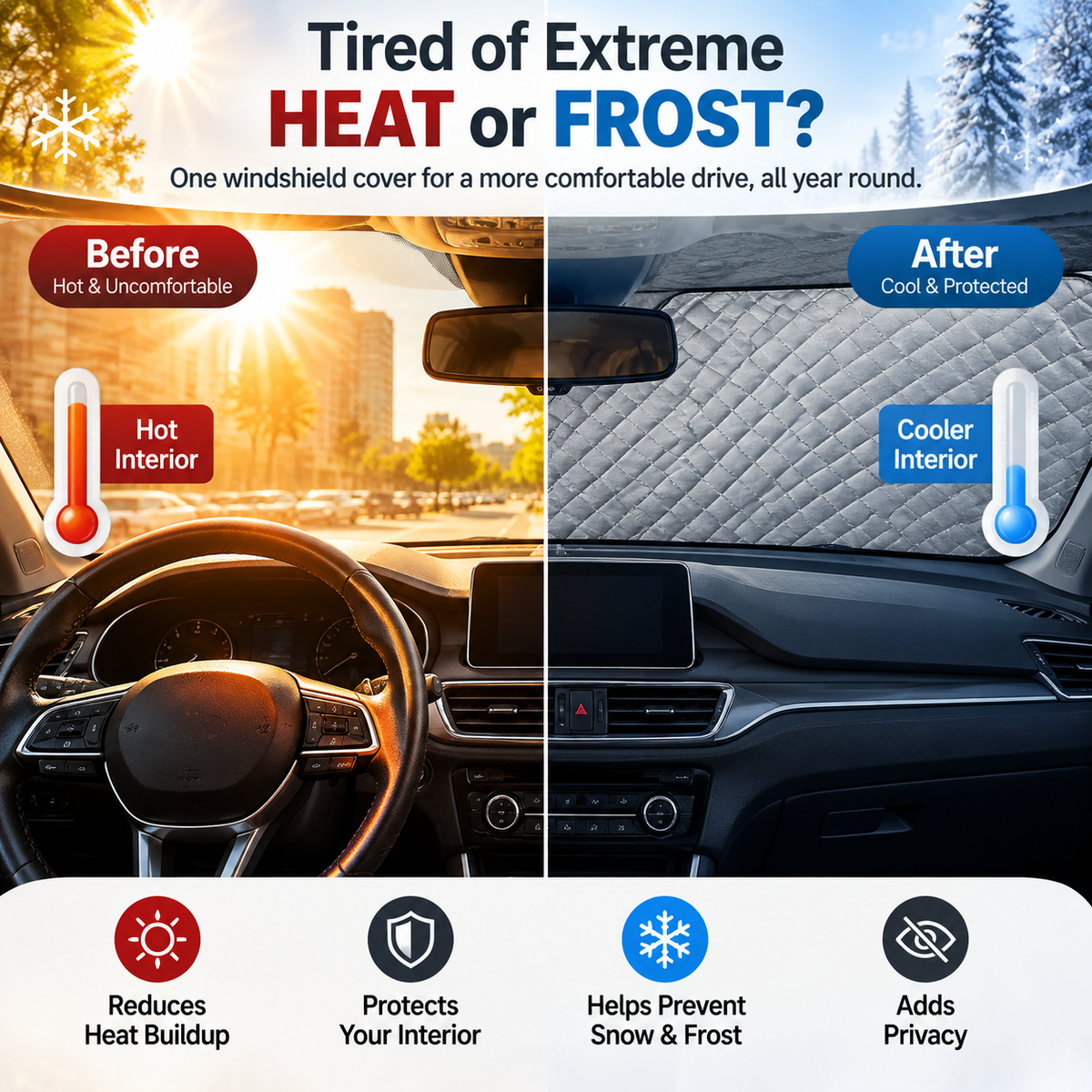 🚗 All-Season Magnetic Car Windshield Cover for Sun, Snow, Ice & Frost Protection 🛡️