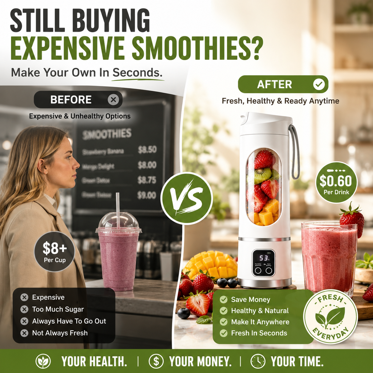 🥤 Portable Personal Blender | USB Rechargeable Smoothie Maker