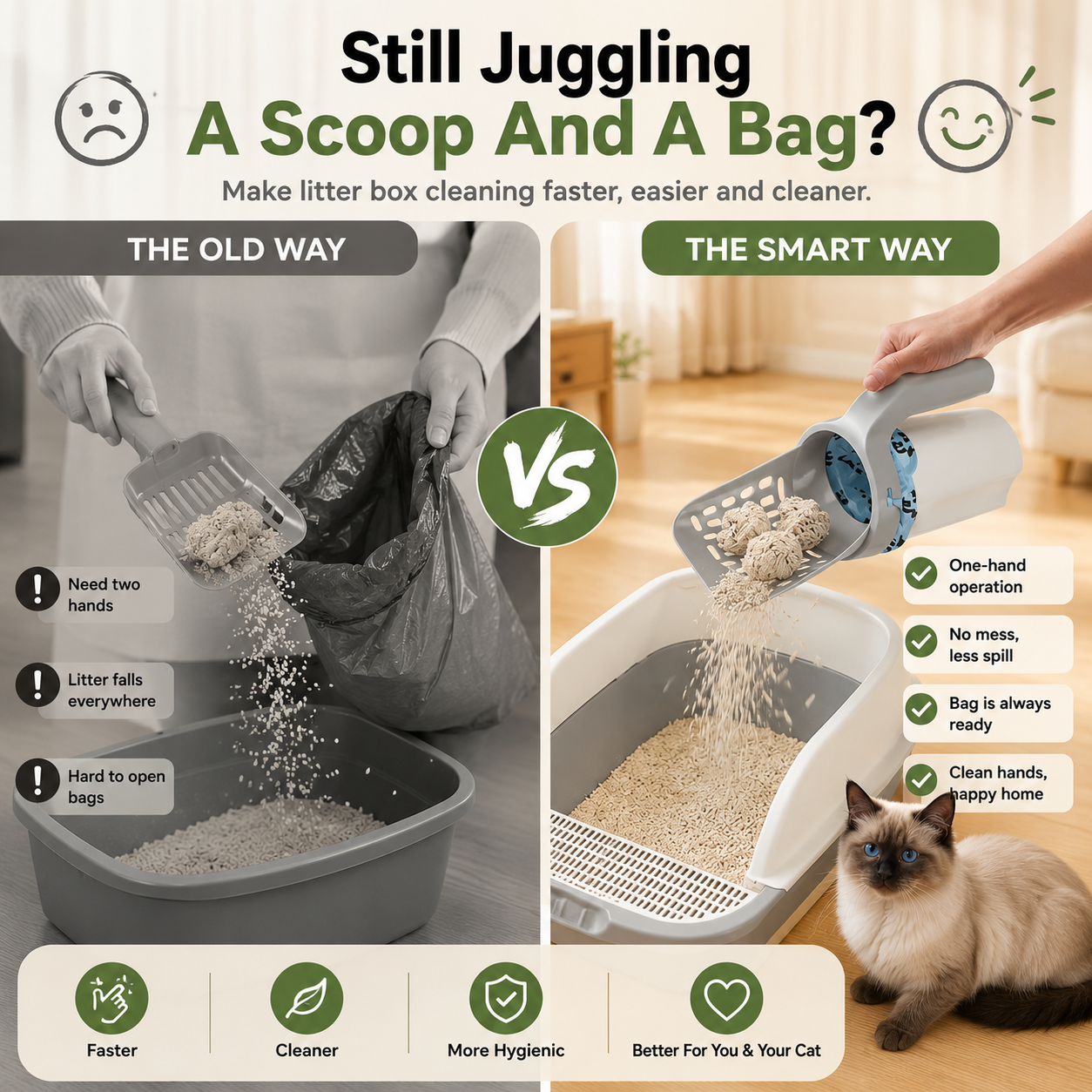 🔥 50% OFF TODAY | 🐾 3-in-1 All-in-One Cat Litter Scoop With Waste Bags 🗑️