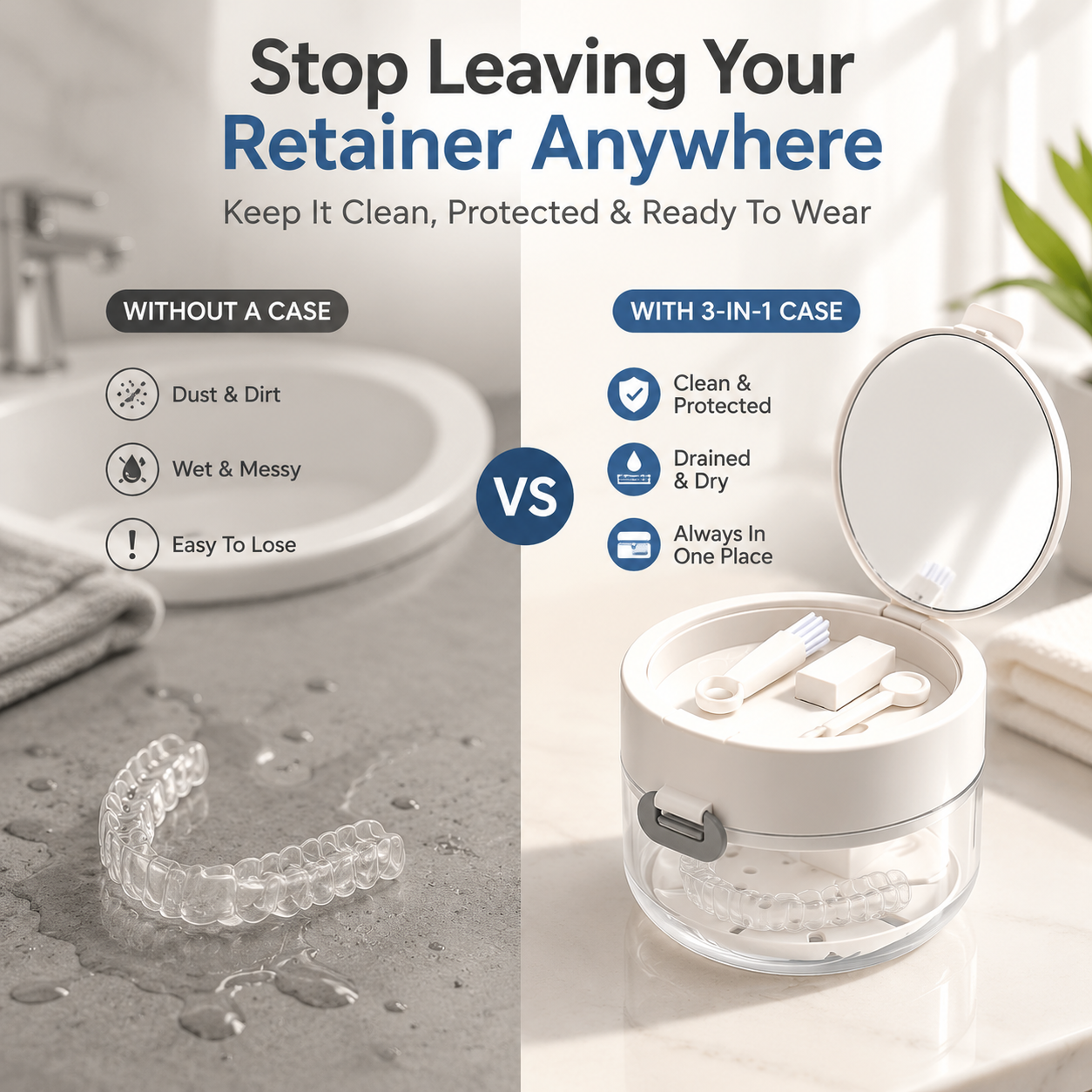 ✨🦷 3-in-1 Retainer Cleaning Case – Aligner Storage & Drain Basket