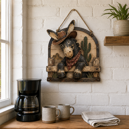🤠 Rustic Cowboy Donkey 3D Wall Art – Farmhouse Country Hanging Decor 🫏