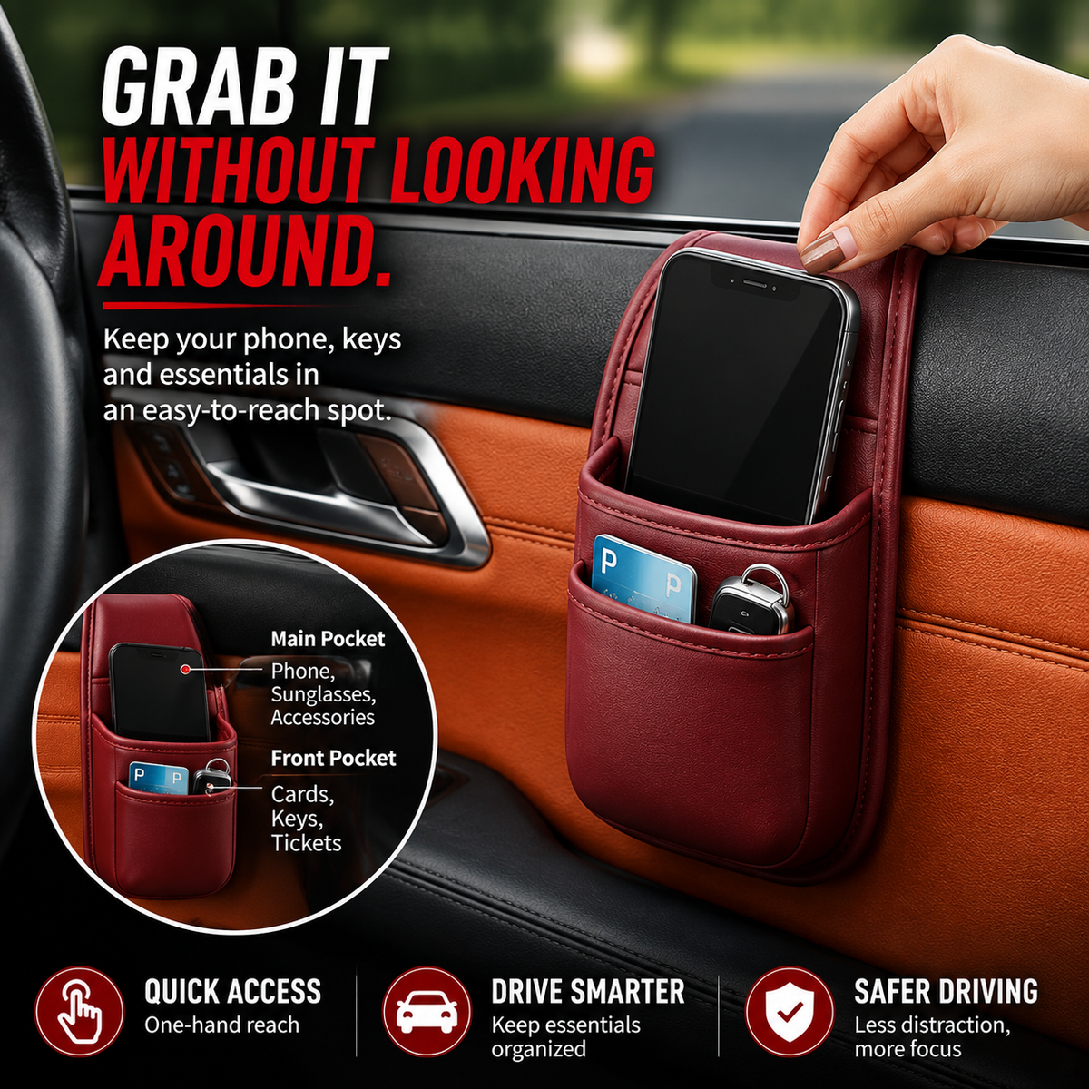 💥Buy 1 Get 1 FREE🚗 – Leather Car Door & Console Organizer