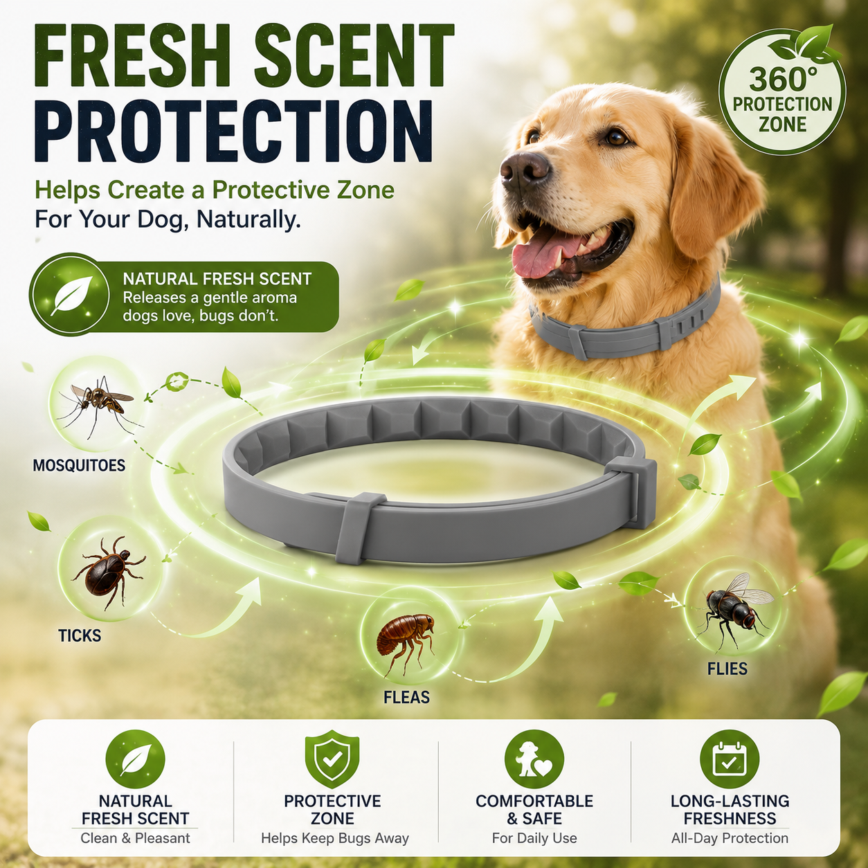 🐾 Fresh Scent Pet Collar – Lightweight Adjustable for Dogs & Cats
