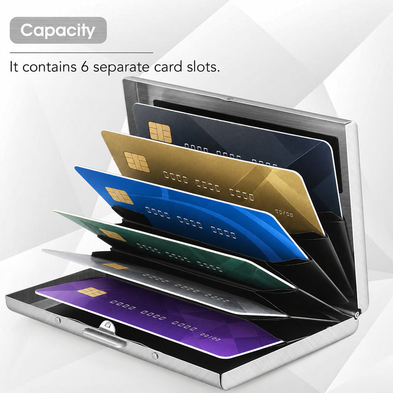 💳 Stainless Steel RFID-Blocking Card Holder – Slim 6-Slot Security Wallet ✨