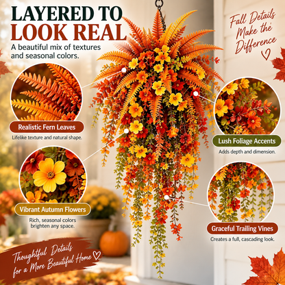 🏡 FALL PORCH FAVORITE🍂 Cascading Faux Fern Swag – Autumn Decor for Doors, Columns & Gates