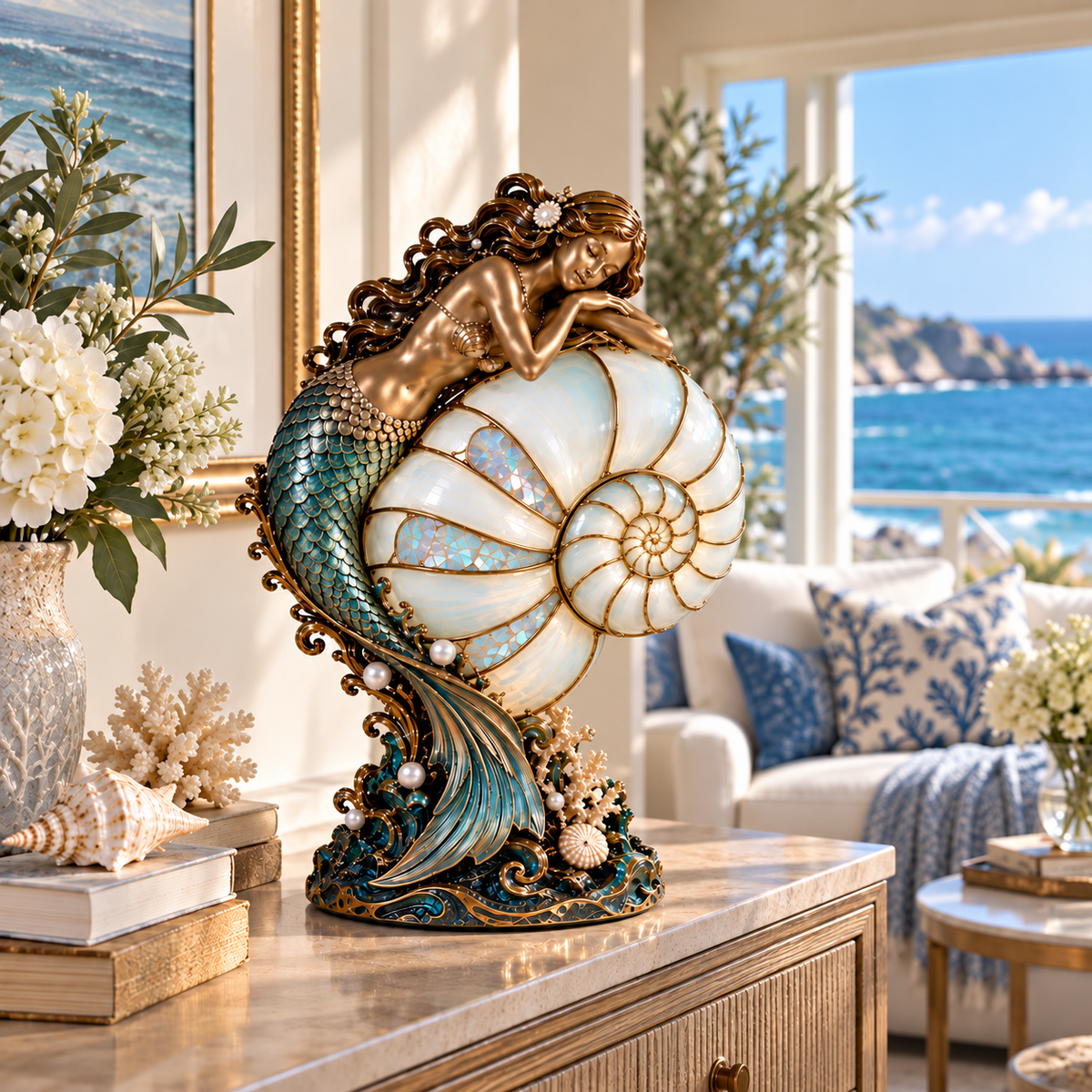🧜‍♀️ Mermaid’s Nautilus Stained Glass Lamp | An Enchanting Ocean Glow 🌊✨