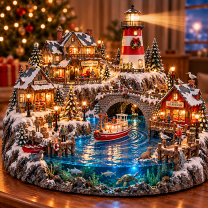 🌊 50%+ OFF Harborlight Christmas™ – Lighted Coastal Village with Lighthouse & Underwater Scene 🎄