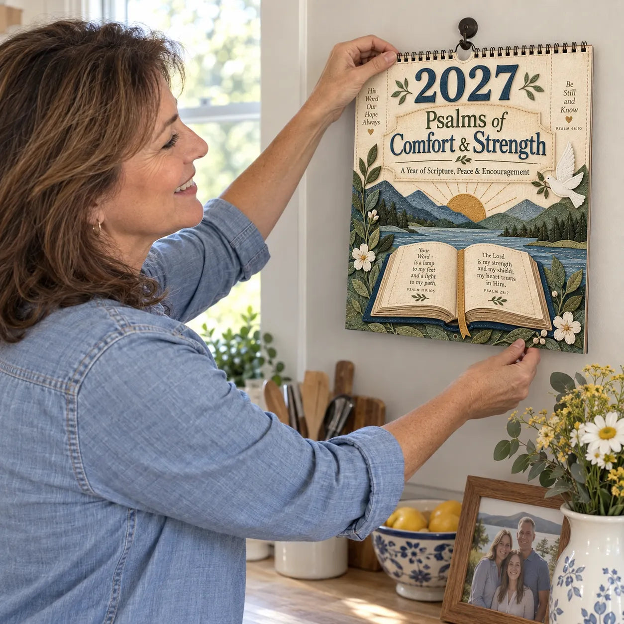 📖 2027 Psalms of Comfort & Strength Wall Calendar – 12-Month Scripture Art ✝️