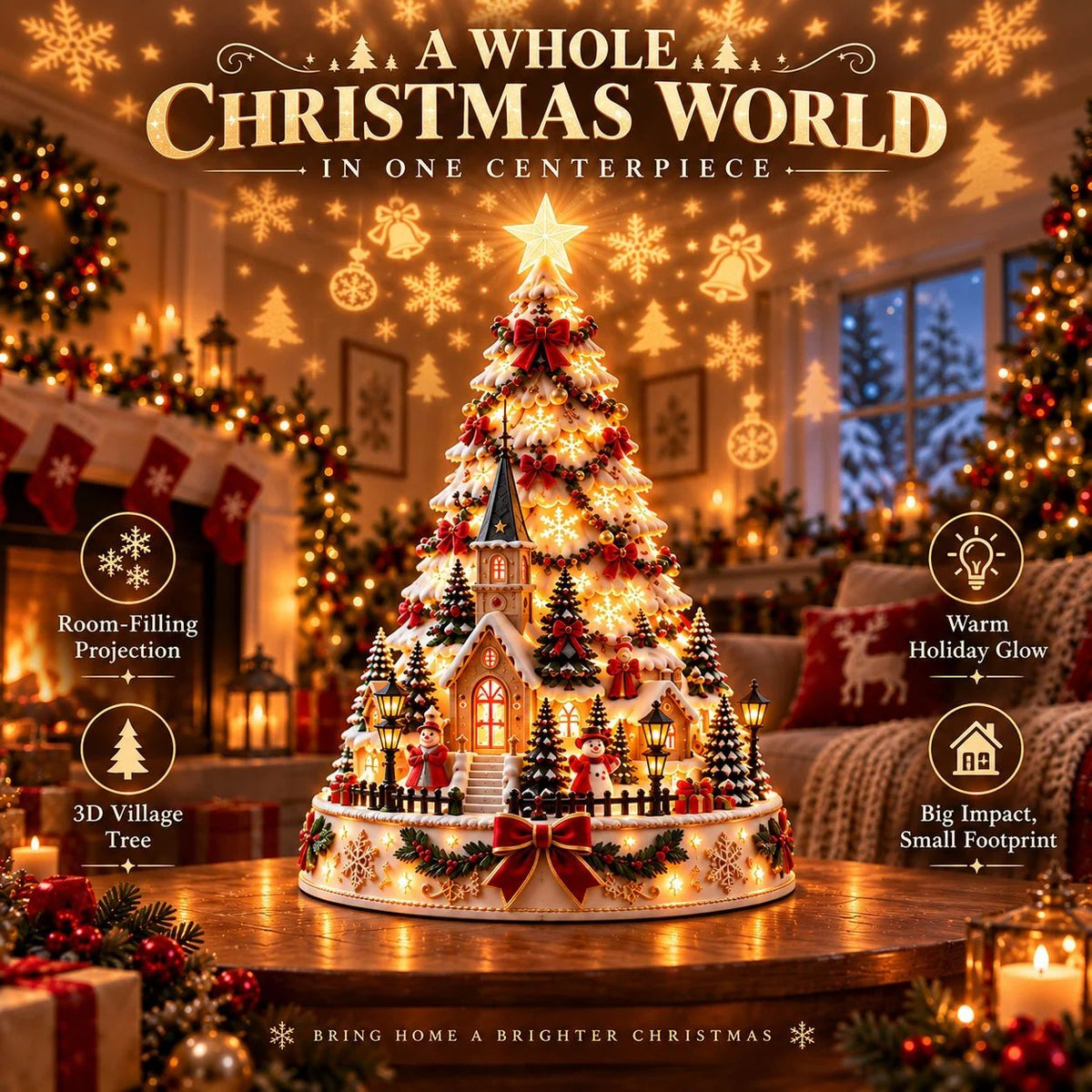 🎄Christmas Village Light-Up Tree – Festive LED Holiday Tabletop Decor