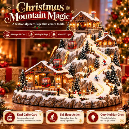 🔥 Animated Christmas Mountain Cable Car Village™ – Lighted Alpine Ski Resort Scene with Moving Gondolas & Cozy Holiday Chalets ✨