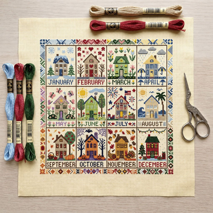 🔥 Limited-Time Offer! 49% OFF - A Year in Stitches – 12-Month Seasonal Cross Stitch Kit 🌿