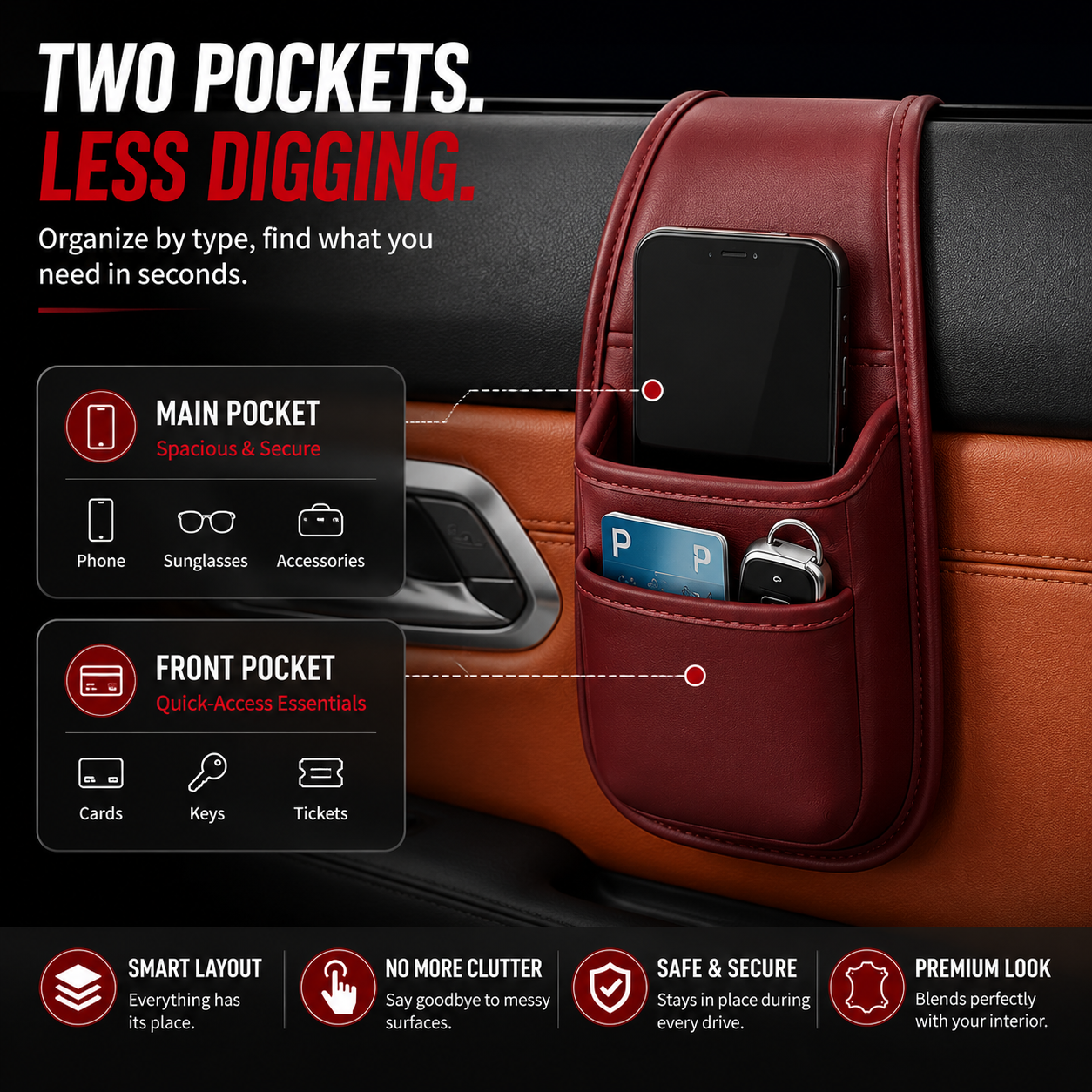 💥Buy 1 Get 1 FREE🚗 – Leather Car Door & Console Organizer