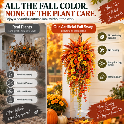 🏡 FALL PORCH FAVORITE🍂 Cascading Faux Fern Swag – Autumn Decor for Doors, Columns & Gates