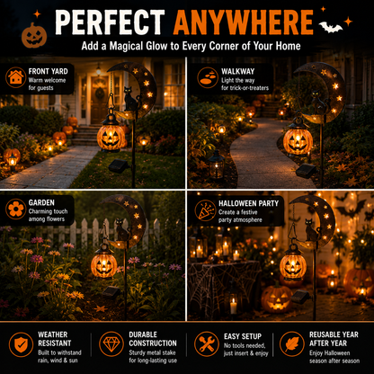 🔥 55% OFF TODAY 👻  Solar Halloween Black Cat & Moon Garden Stake Light 🐈‍⬛