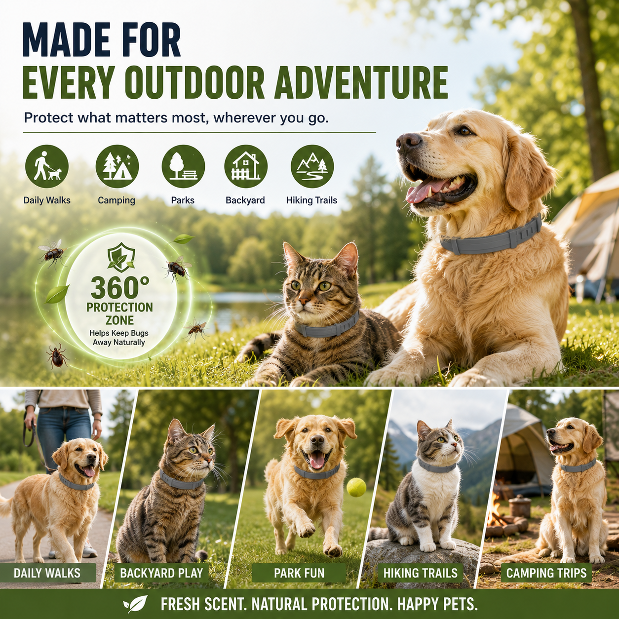 🐾 Fresh Scent Pet Collar – Lightweight Adjustable for Dogs & Cats