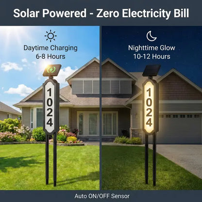 🏡 Solar Illuminated House Number Sign | Outdoor Address Light