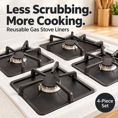 🍳 4-Pack Reusable Non-Stick Gas Stove Burner Liners