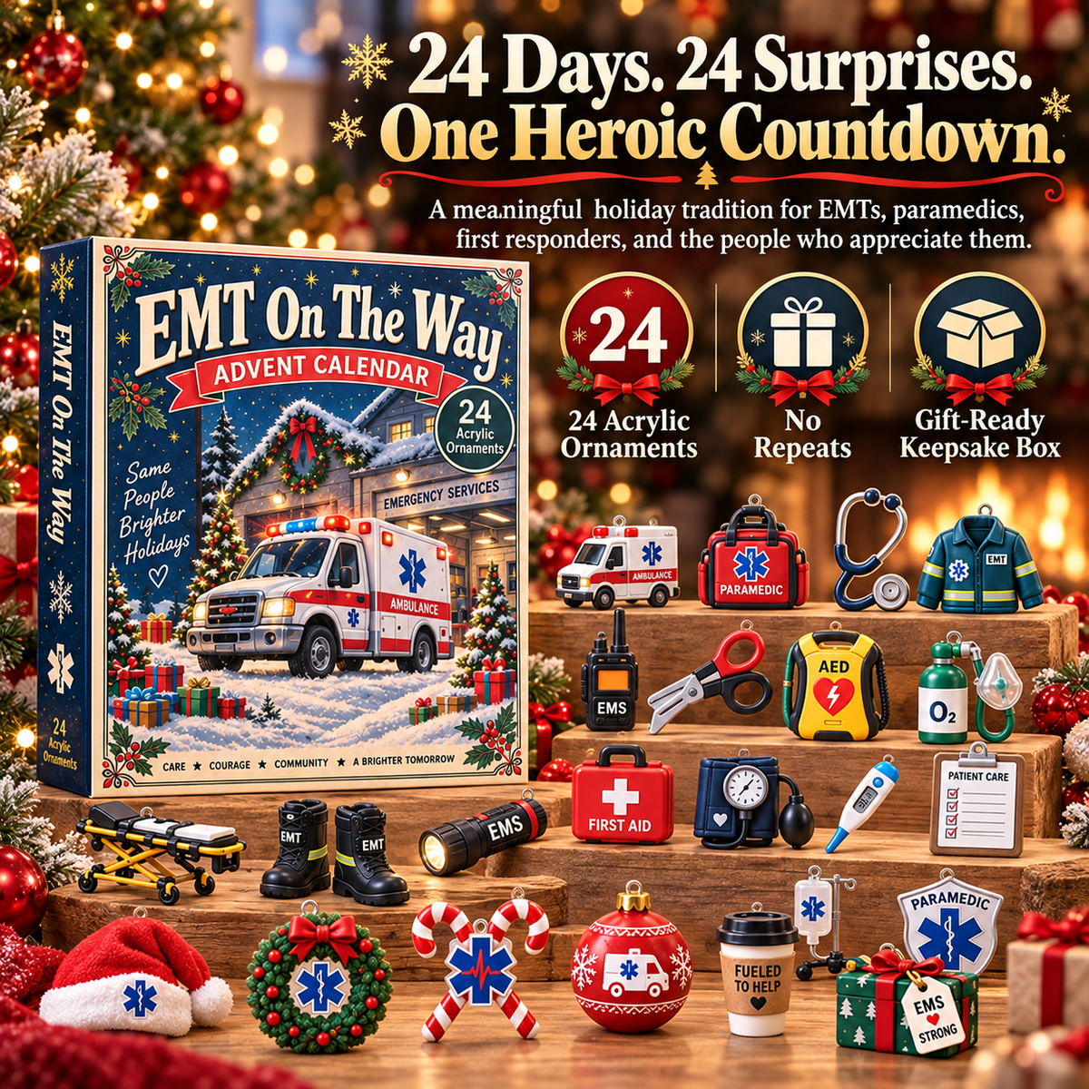 CHRISTMAS KICKOFF 40% OFF - EMT On The Way Advent Calendar 2026 - 24-Day Festive Countdown, Acrylic Charms Blind Box - Gift For Family, Friends AC0TH307