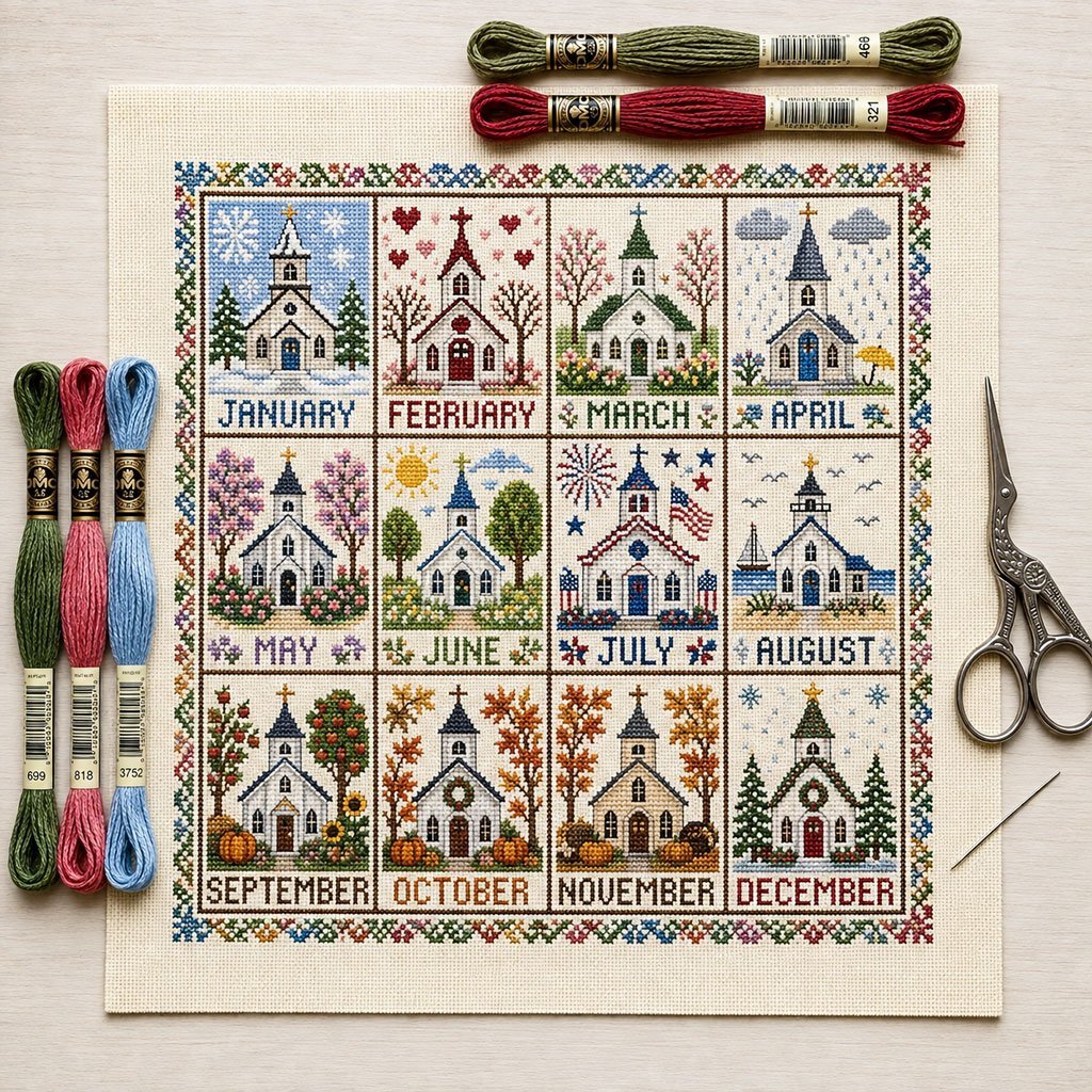 🔥 Limited-Time Offer! 49% OFF - A Year in Stitches – 12-Month Seasonal Cross Stitch Kit 🌿