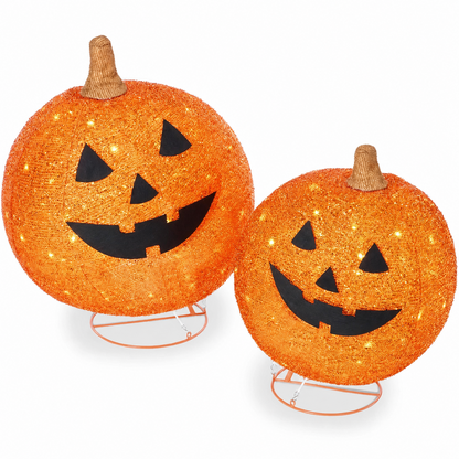 🎃 2-Piece Lighted Pumpkin Set: Halloween to Thanksgiving 2-in-1 Decor!