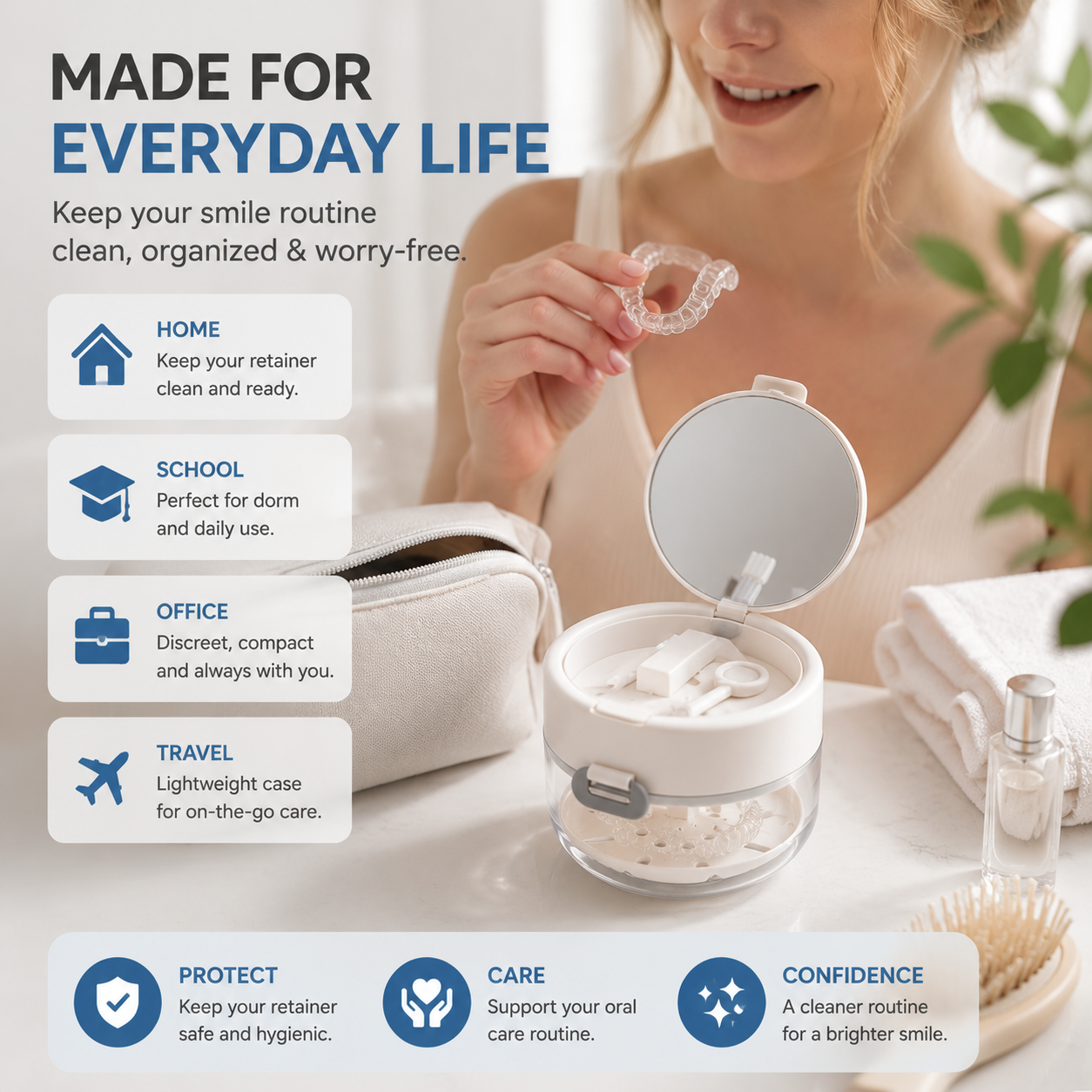 ✨🦷 3-in-1 Retainer Cleaning Case – Aligner Storage & Drain Basket