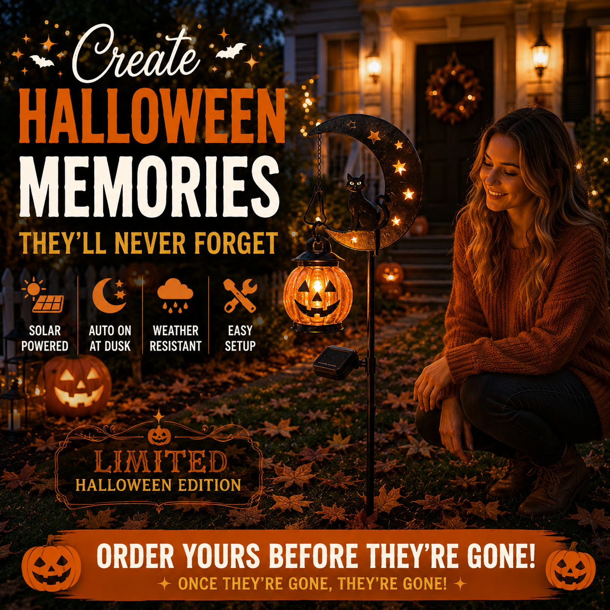 🔥 55% OFF TODAY 👻  Solar Halloween Black Cat & Moon Garden Stake Light 🐈‍⬛