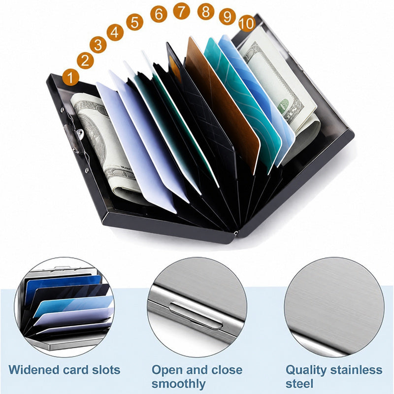💳 Stainless Steel RFID-Blocking Card Holder – Slim 6-Slot Security Wallet ✨