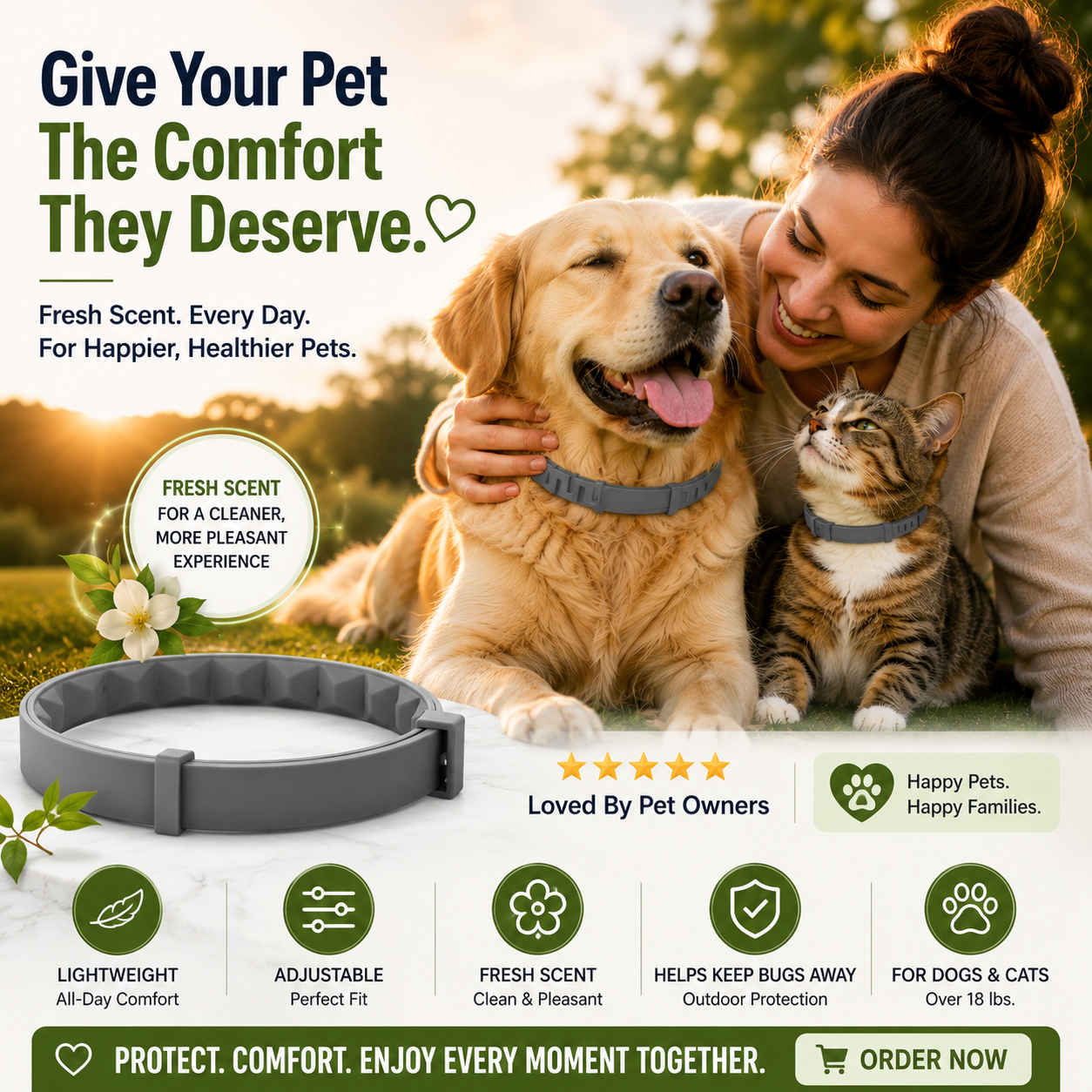 🐾 Fresh Scent Pet Collar – Lightweight Adjustable for Dogs & Cats