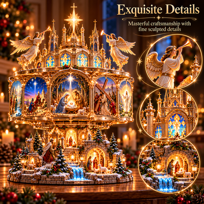 🔥LAST DAY 49% OFF✝️✨ Journey of Faith™ – 360° Rotating Lighted Bible Story Nativity Display with Angelic Cathedral & Sacred Scenes