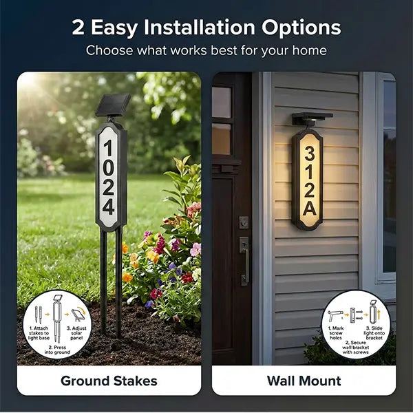 🏡 Solar Illuminated House Number Sign | Outdoor Address Light