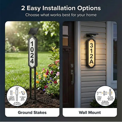 🏡 Solar Illuminated House Number Sign | Outdoor Address Light