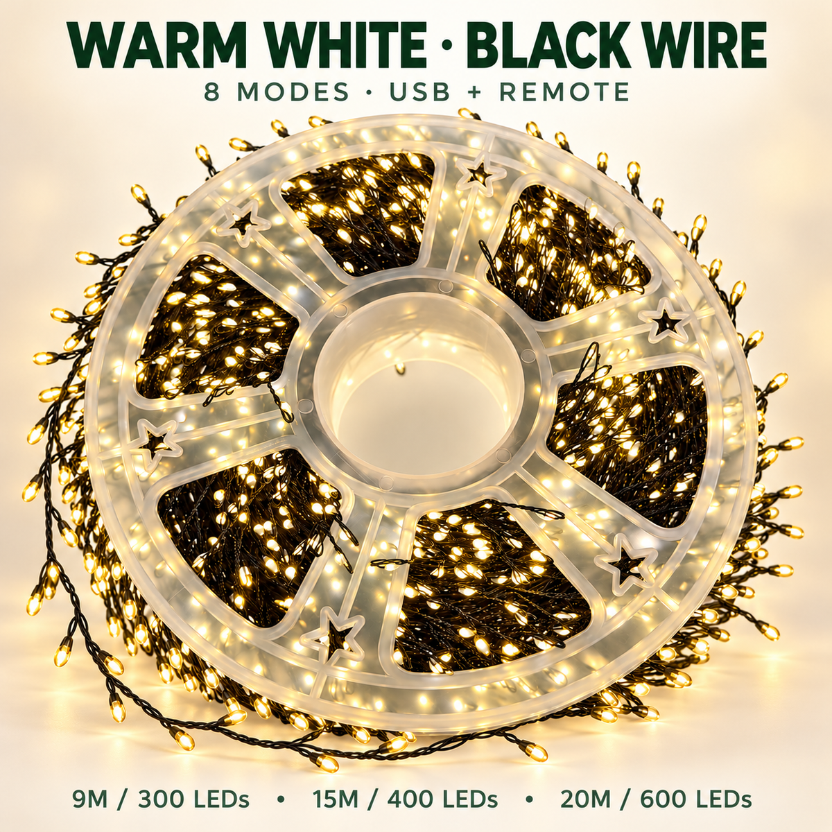 ✨ USB-Powered LED Cluster Christmas Lights 🎄 8 Modes, Remote Control & Multicolor or Warm White