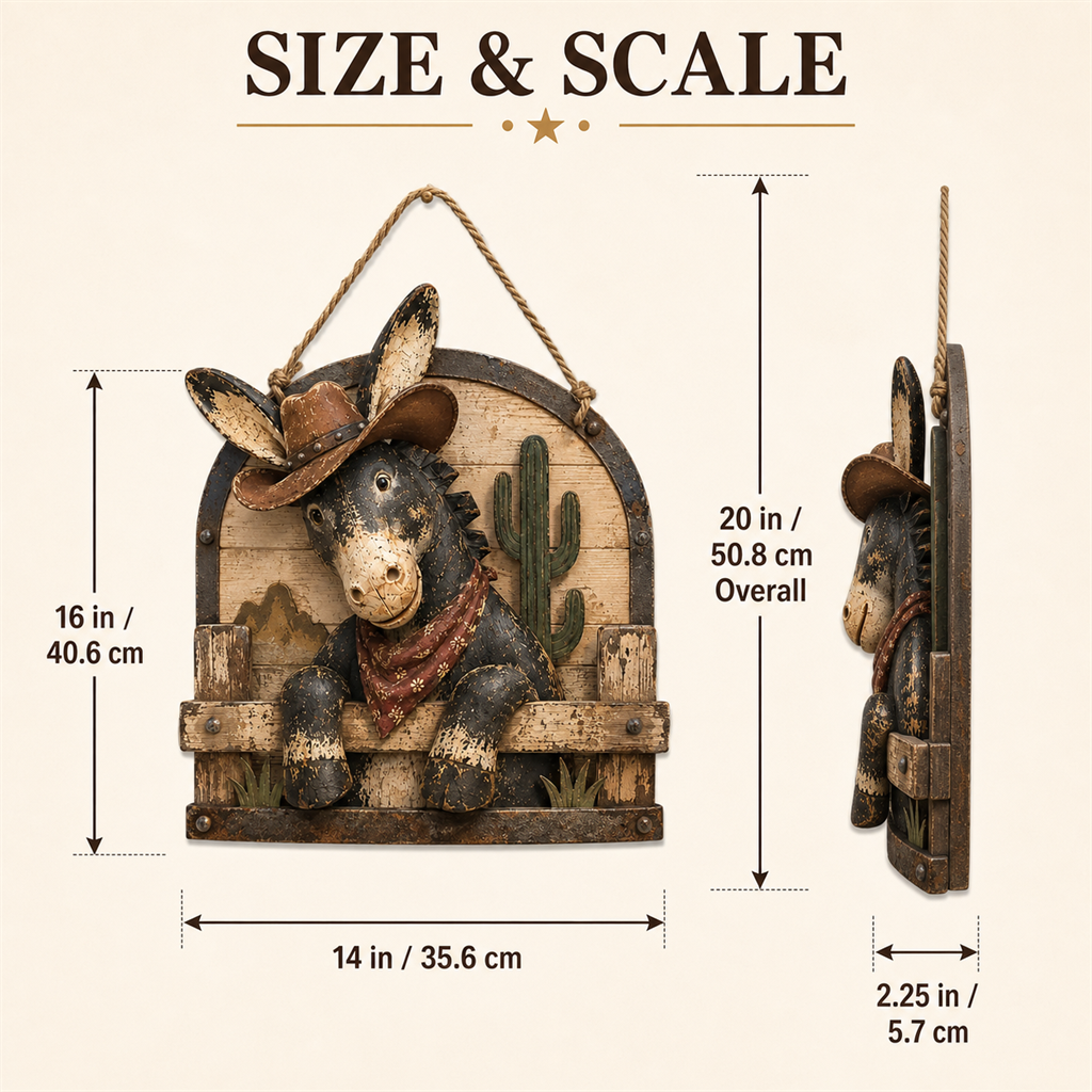 🤠 Rustic Cowboy Donkey 3D Wall Art – Farmhouse Country Hanging Decor 🫏