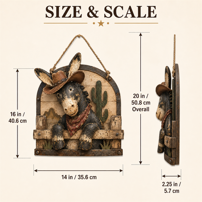 🤠 Rustic Cowboy Donkey 3D Wall Art – Farmhouse Country Hanging Decor 🫏