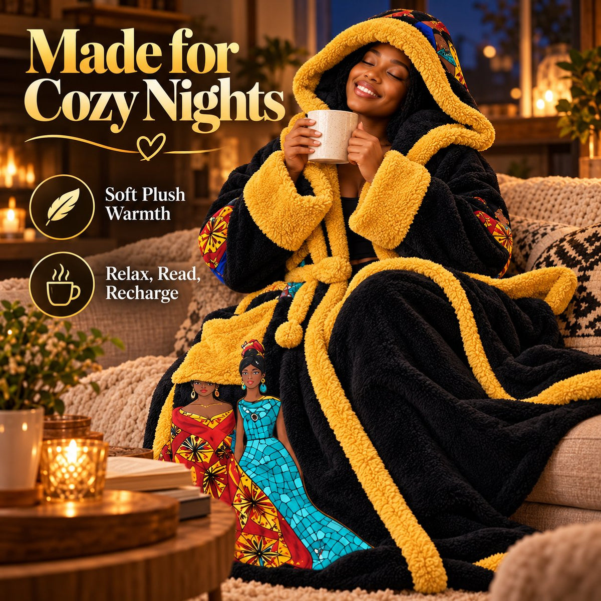 🔥 Heated Wearable Blanket Robe – Ultra-Soft Plush Hooded Bathrobe with Adjustable Heat