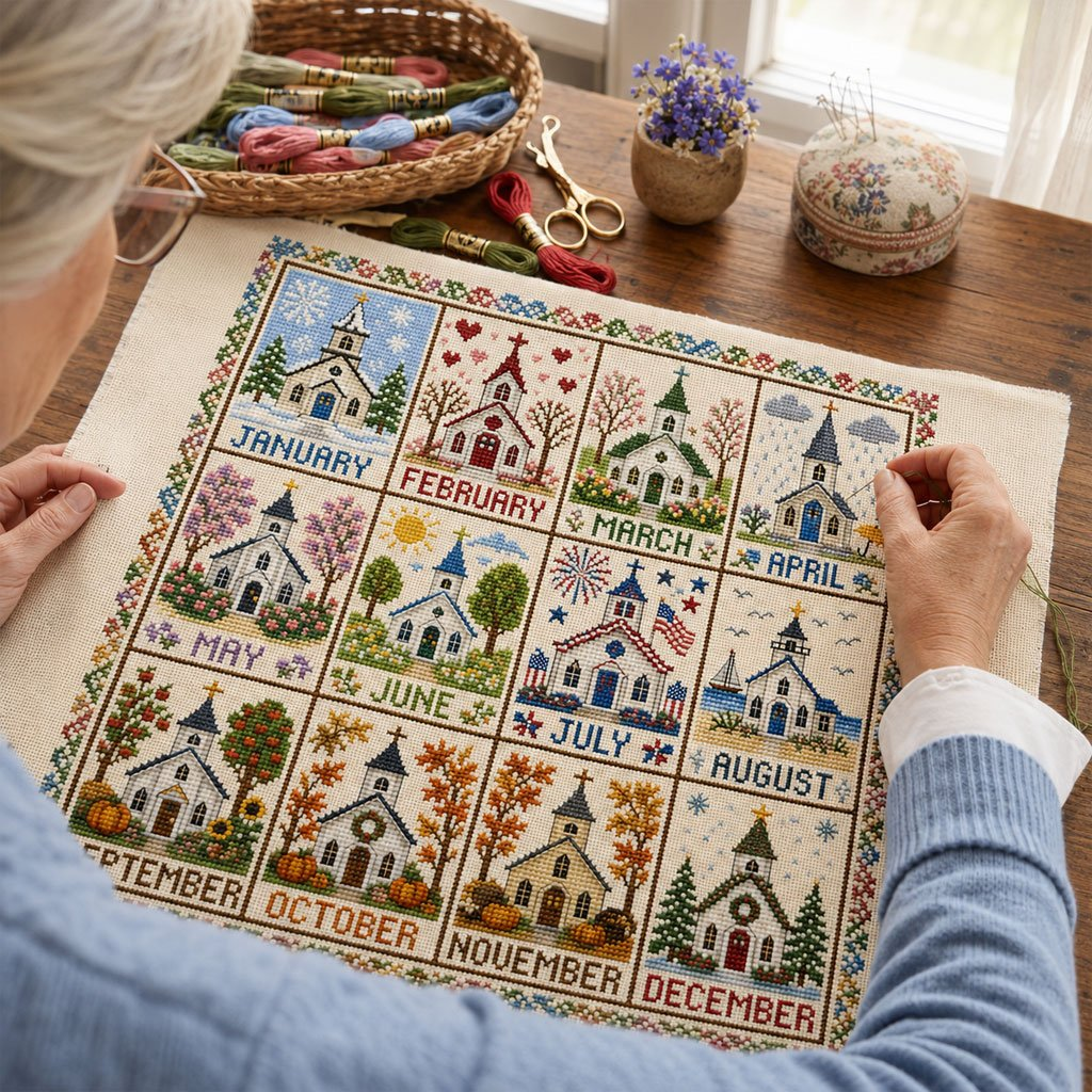 🔥 Limited-Time Offer! 49% OFF - A Year in Stitches – 12-Month Seasonal Cross Stitch Kit 🌿