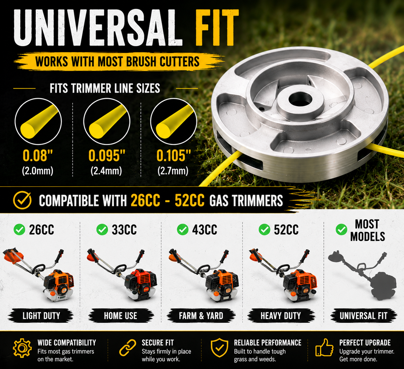 🌿 Universal Aluminum Grass Trimmer Head | Heavy-Duty Brush Cutter Replacement
