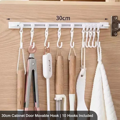 🪝 No Drill Cabinet Door Sliding Rail Organizer 30cm with 10 Adjustable Hooks 🚪
