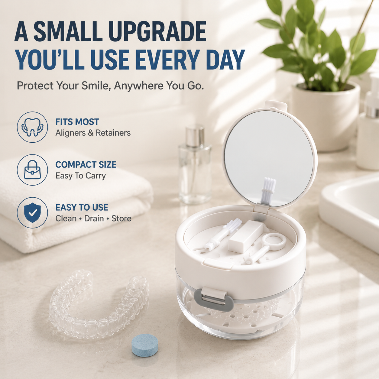 ✨🦷 3-in-1 Retainer Cleaning Case – Aligner Storage & Drain Basket