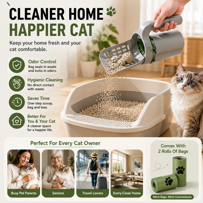 🔥 50% OFF TODAY | 🐾 3-in-1 All-in-One Cat Litter Scoop With Waste Bags 🗑️