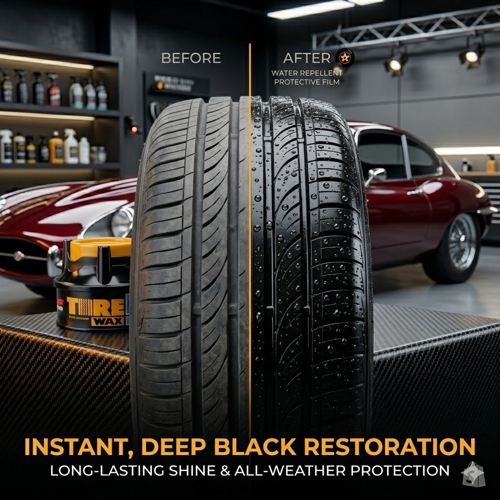 Car Tire Wax, Gloss Enhancer, Foam, Waterproofing, Rubber Darkener, Durable, Anti-Aging, Premium Care