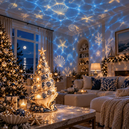 ⏳ Last Day 56% OFF – 🌊 Coastal Christmas Seashell Tree Projection Lamp
