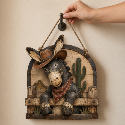 🤠 Rustic Cowboy Donkey 3D Wall Art – Farmhouse Country Hanging Decor 🫏