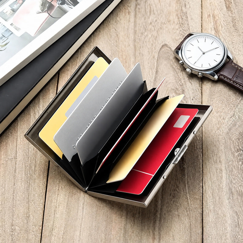 💳 Stainless Steel RFID-Blocking Card Holder – Slim 6-Slot Security Wallet ✨