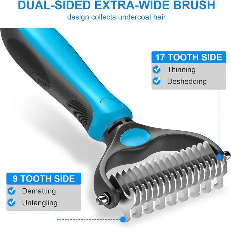 🐾 Double-Sided Pet Grooming Brush – Hurtless Undercoat Rake for Dogs & Cats ✨