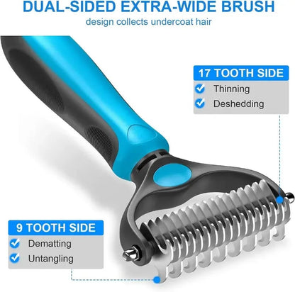 🐾 Double-Sided Pet Grooming Brush – Hurtless Undercoat Rake for Dogs & Cats ✨
