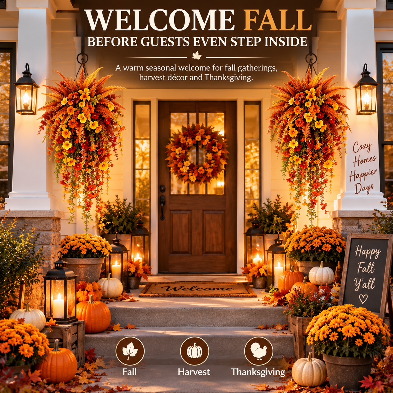 🏡 FALL PORCH FAVORITE🍂 Cascading Faux Fern Swag – Autumn Decor for Doors, Columns & Gates